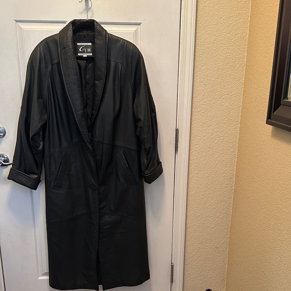 Women's Black Leather Long Coat